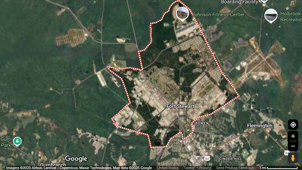Google Maps aerial shot of Fort Stewart